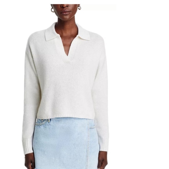 Luxurious 100% Cashmere Long Sleeve Polo Sweater By Aqua in Ash - Picture 6 of 7